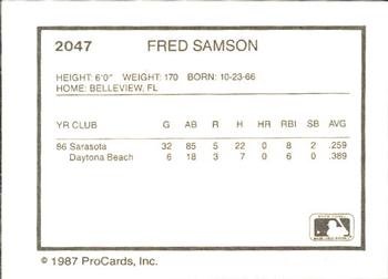 1987 ProCards #2047 Fred Samson Back