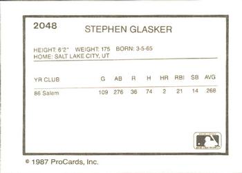 1987 ProCards #2048 Stephen Glasker Back