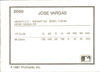 1987 ProCards #2050 Jose Vargas Back