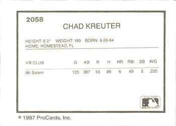 1987 ProCards #2058 Chad Kreuter Back