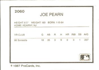1987 ProCards #2060 Joe Pearn Back