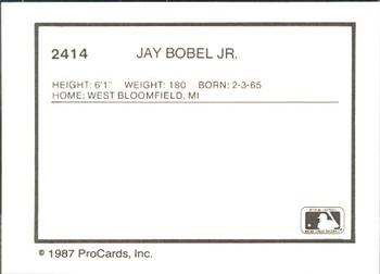1987 ProCards #2414 Jay Bobel Jr. Back