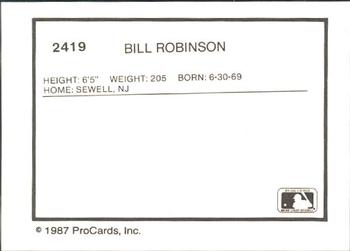 1987 ProCards #2419 Bill Robinson Back
