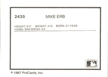 1987 ProCards #2435 Mike Erb Back