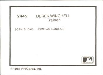 1987 ProCards #2445 Derek Winchell Back