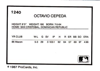 1987 ProCards #1240 Octavio Cepeda Back