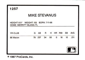 1987 ProCards #1257 Mike Stevanus Back