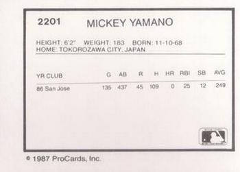 1987 ProCards #2201 Mickey Yamano Back