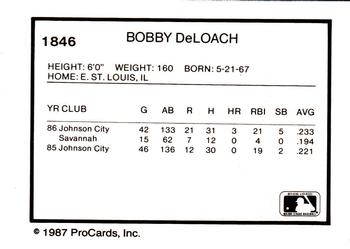 1987 ProCards #1846 Bobby DeLoach Back