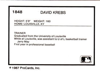 1987 ProCards #1848 David Krebs Back