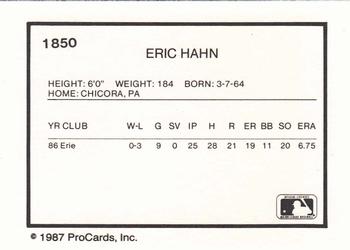 1987 ProCards #1850 Eric Hohn Back