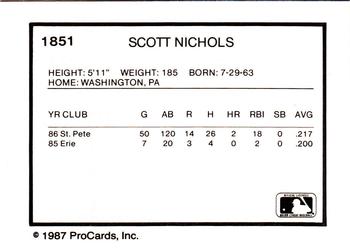 1987 ProCards #1851 Scott Nichols Back