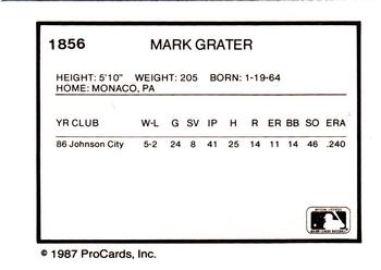 1987 ProCards #1856 Mark Grater Back