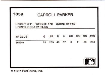 1987 ProCards #1859 Carroll Parker Back