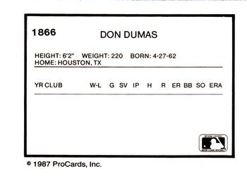 1987 ProCards #1866 Don Dumas Back