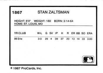 1987 ProCards #1867 Stan Zaltsman Back