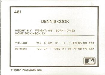 1987 ProCards #461 Dennis Cook Back