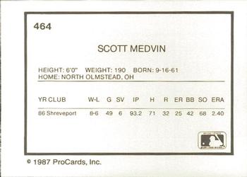 1987 ProCards #464 Scott Medvin Back