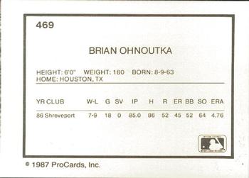 1987 ProCards #469 Brian Ohnoutka Back