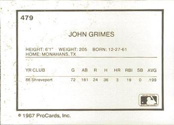 1987 ProCards #479 John Grimes Back