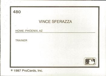 1987 ProCards #480 Vince Sferazza Back