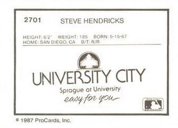 1987 ProCards #2701 Steve Hendricks Back