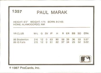 1987 ProCards #1357 Paul Marak Back