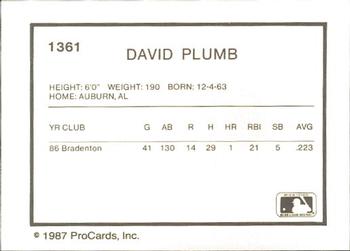1987 ProCards #1361 David Plumb Back