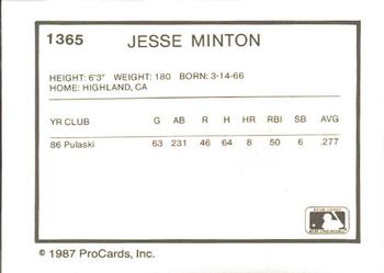 1987 ProCards #1365 Jesse Minton Back