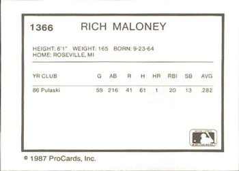 1987 ProCards #1366 Rich Maloney Back