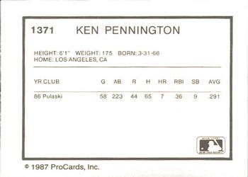 1987 ProCards #1371 Ken Pennington Back