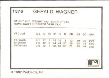 1987 ProCards #1376 Gerald Wagner Back