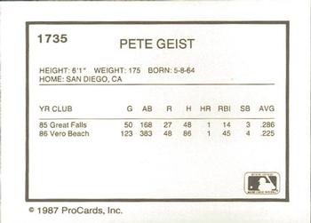 1987 ProCards #1735 Pete Geist Back