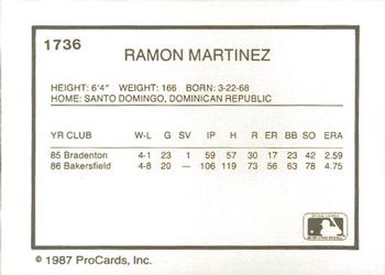 1987 ProCards #1736 Ramon Martinez Back