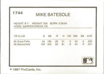 1987 ProCards #1744 Mike Batesole Back