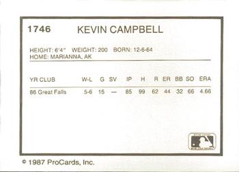 1987 ProCards #1746 Kevin Campbell Back