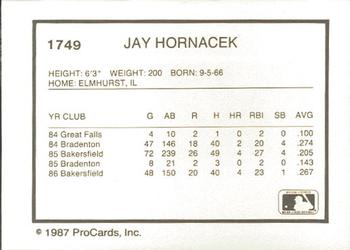 1987 ProCards #1749 Jay Hornacek Back