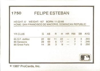1987 ProCards #1750 Felipe Esteban Back