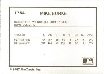 1987 ProCards #1754 Mike Burke Back