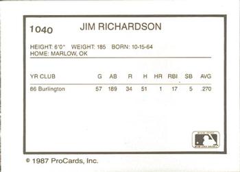 1987 ProCards #1040 Jim Richardson Back
