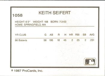 1987 ProCards #1058 Keith Seifert Back