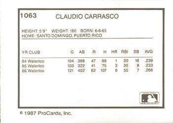 1987 ProCards #1063 Claudio Carrasco Back