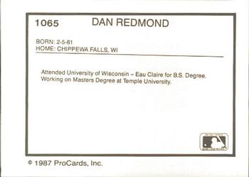 1987 ProCards #1065 Dan Redmond Back