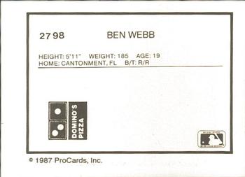 1987 ProCards #2798 Ben Webb Back