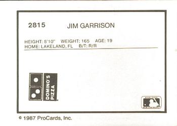 1987 ProCards #2815 Jim Garrison Back