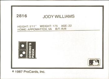 1987 ProCards #2816 Jody Williams Back