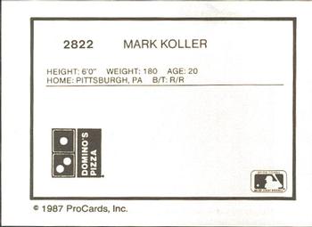 1987 ProCards #2822 Mark Koller Back