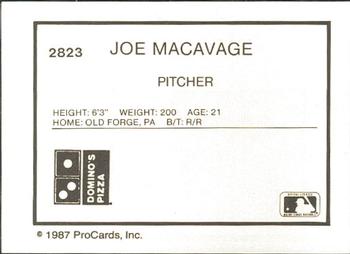 1987 ProCards #2823 Joe Macavage Back