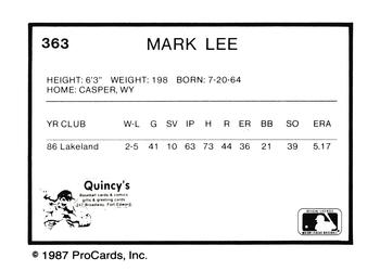 1987 ProCards #363 Mark Lee Back