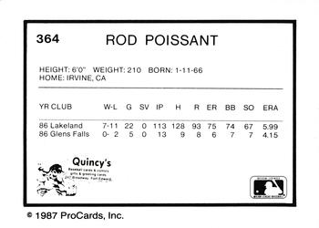 1987 ProCards #364 Rod Poissant Back